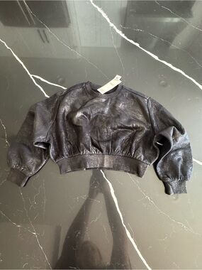Girls' Shimmery Black Cropped Sweatshirt